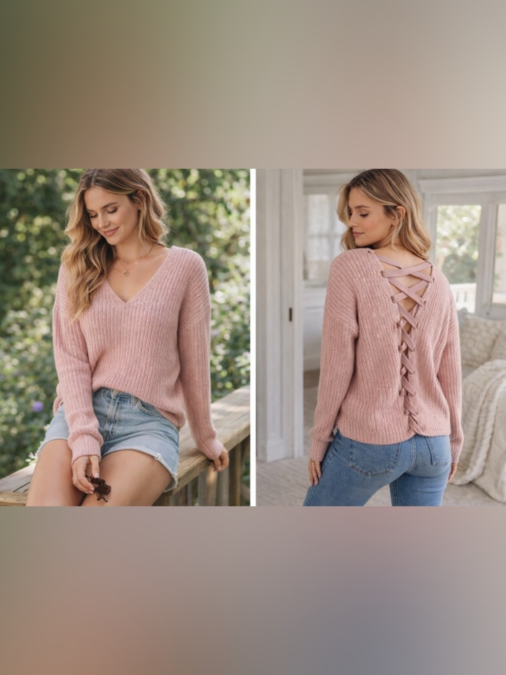 SO Heritage Pink Criss Cross Back Knit Women Sweater Size Small
